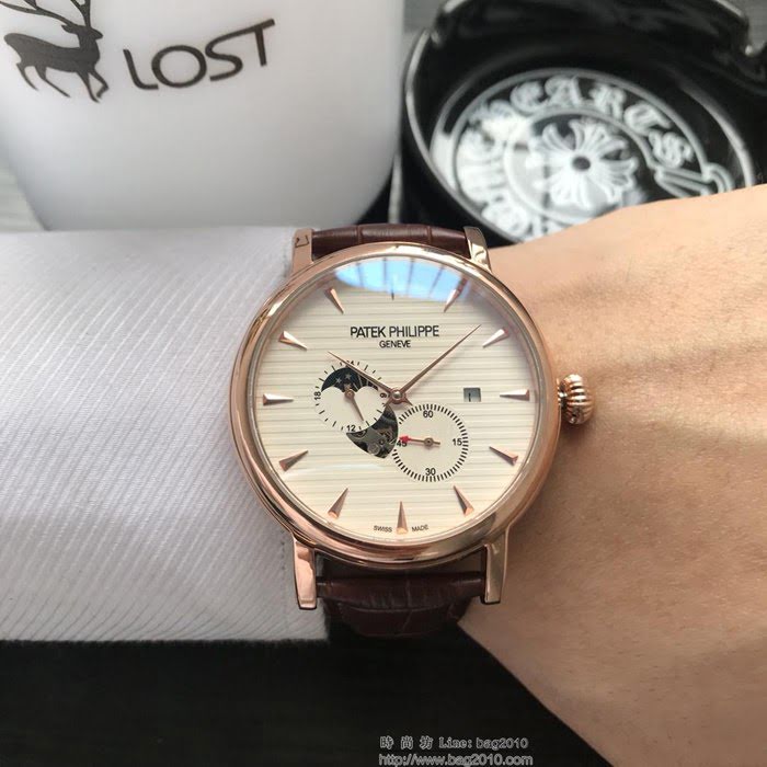 百達翡麗PATEK PHILPPE 全自動機械機芯 小牛皮錶帶 精品男士腕表  wssb3536